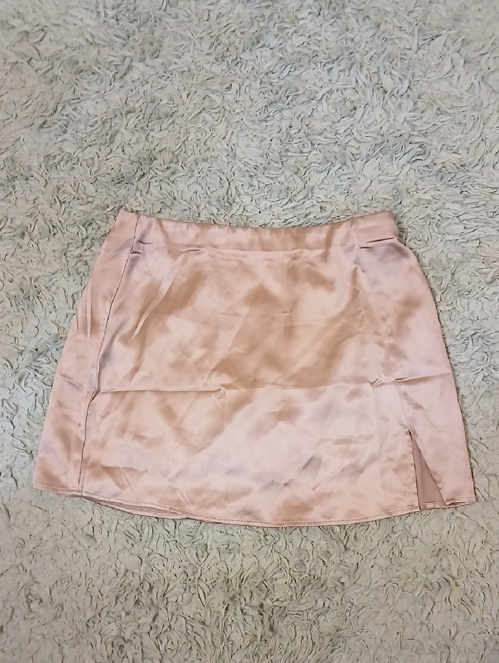 zeagoo Pale Pink Satin Mini Skirt with Side Slit